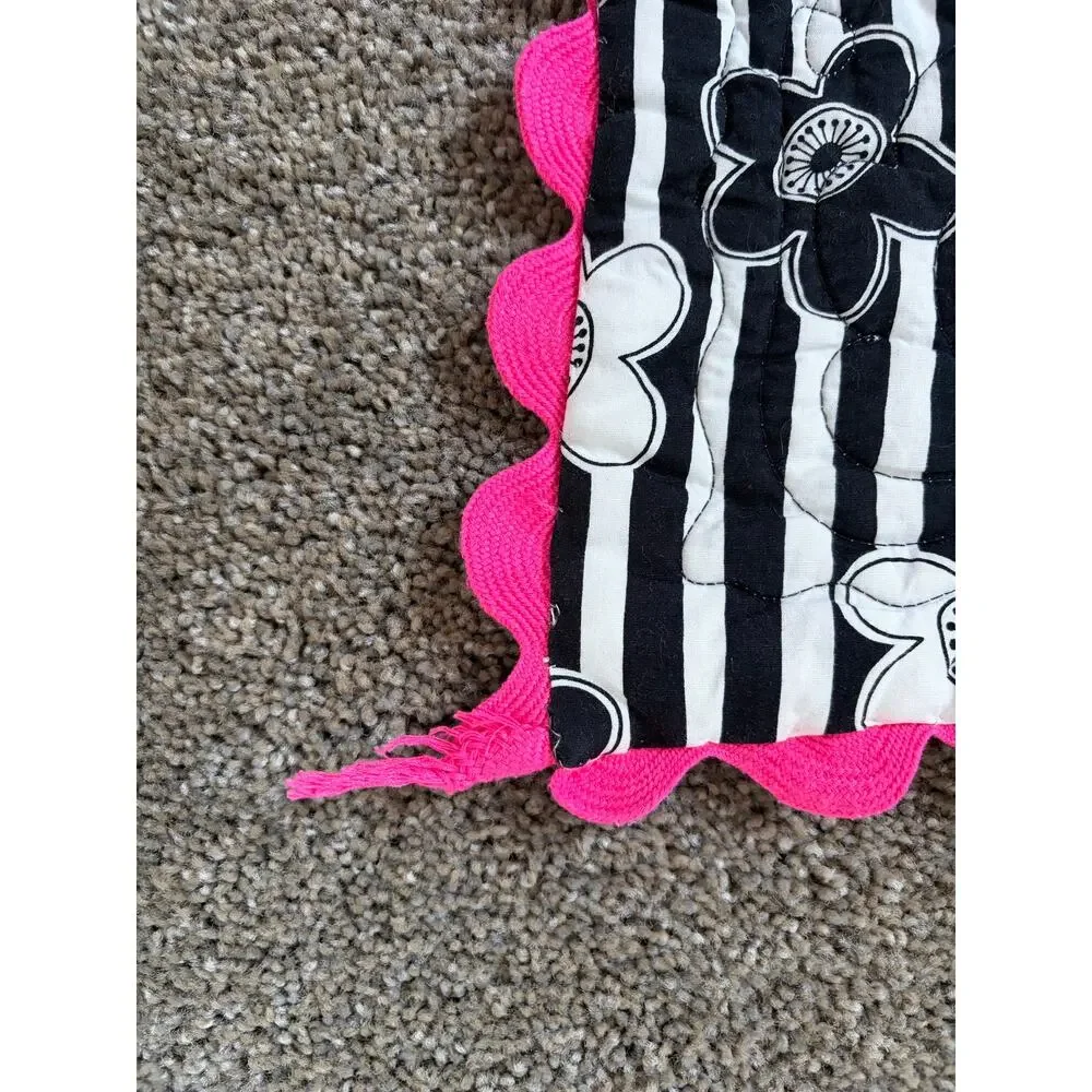 Handmade Double Sided Pink Black & White Patchwork Crib Baby Quilt 39
